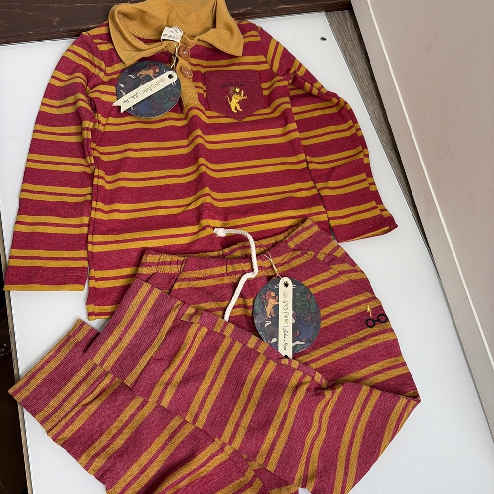 Lulu + Roo Harry Potter Gryffindor 3T Long Sleeve Polo & Jogger Set NWT USA Made